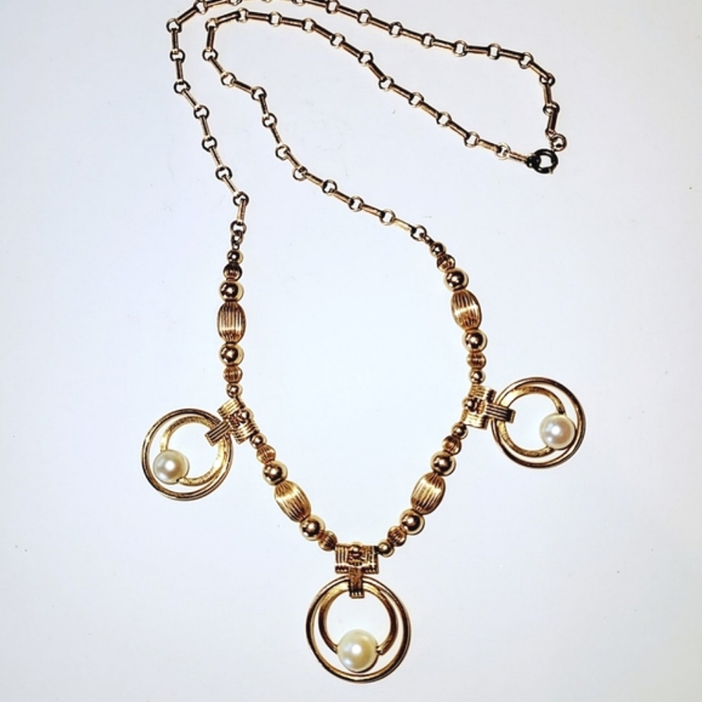 Art Deco Gold-filled Necklace with Genuine Pearls Signed AMCO - Picture 3 of 15